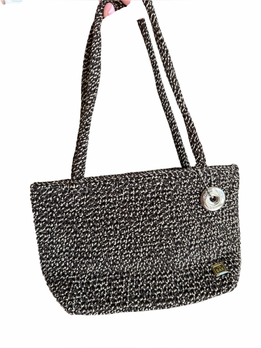Vintage The Sak Crochet‎ MINI Shoulder Bag Brown Metallic Gold